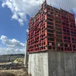 Vertical formwork for a public and commercial complex in the village of Sknyliv